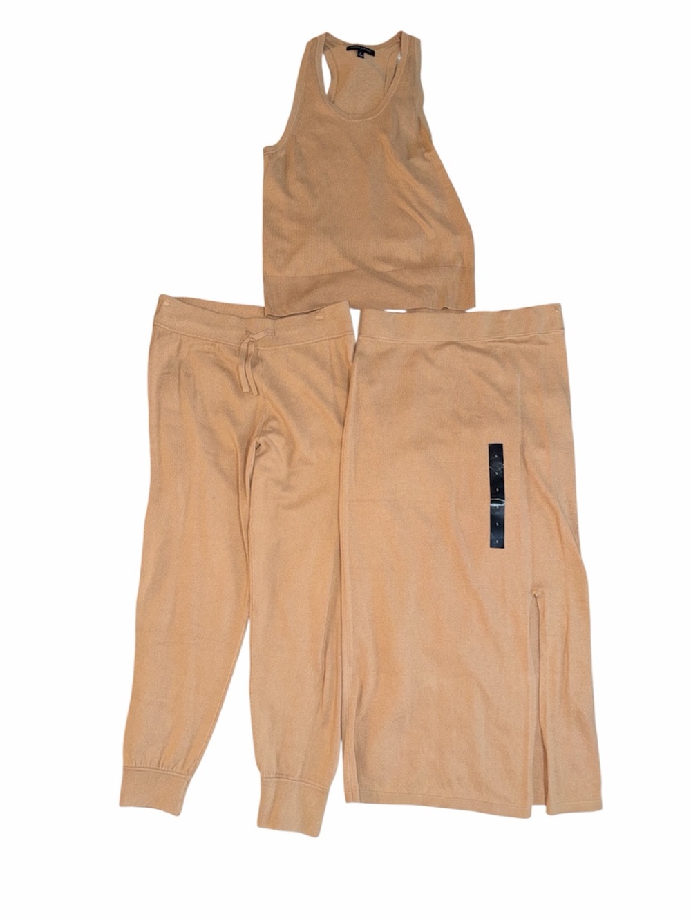 Banana Republic Camel 3pc Loungewear Set Ribbed Tank Jogger Midi Skirt Sz S/PS